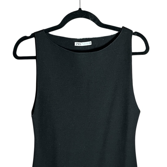 New Zara Knit Sleeveless Bodycon Mini Dress Boat Neck Stretchy Black Sze L - Picture 4 of 14